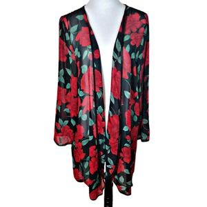 💸$10 Coquette Diva women's XL Chiffon Silk Rose Wrap Jacket EUC
